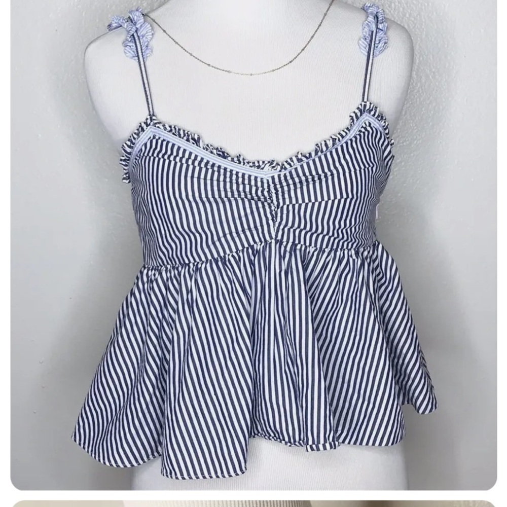 ZARA TRF ruffled strap  stripped V chest flowy summer casual babydoll top XS